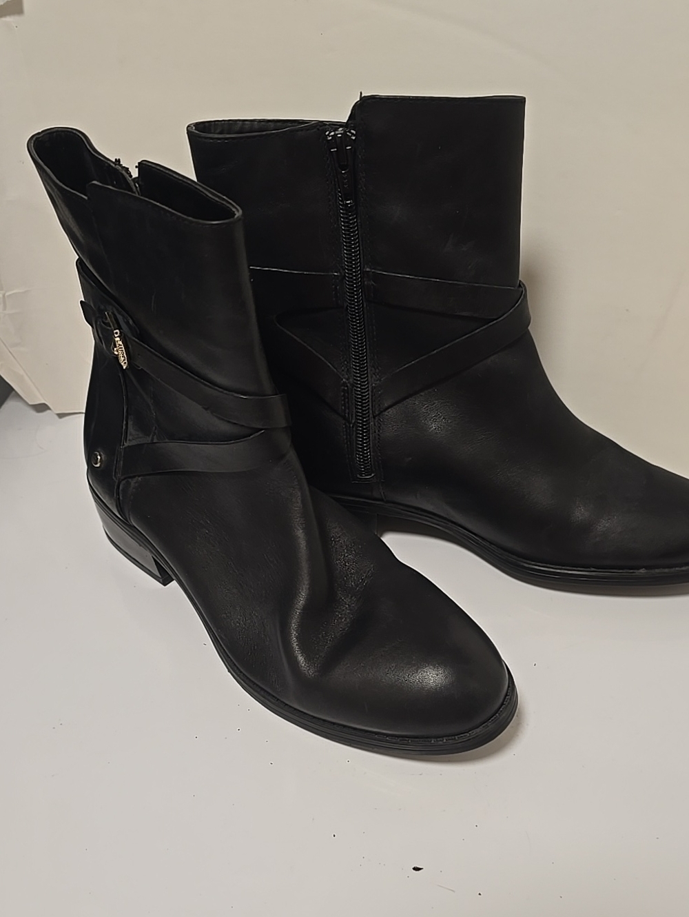 Lauren Ralph Lauren Black Leather Ankle Booties with Side Zip